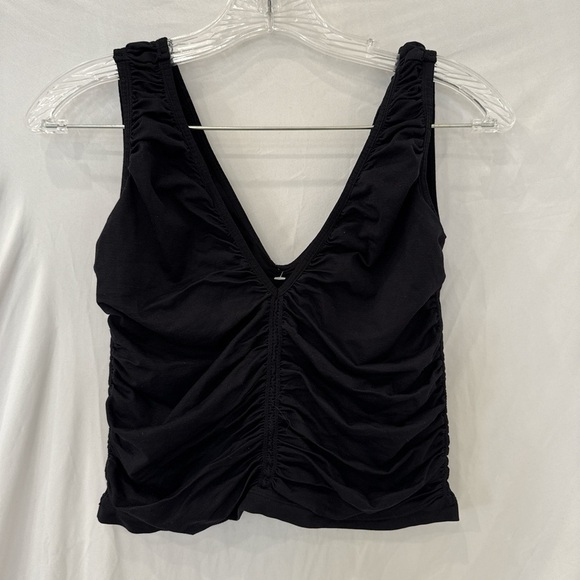Free People Movement stretch ruched black soft Vneck workout tank top M/L NWOT - Picture 2 of 5